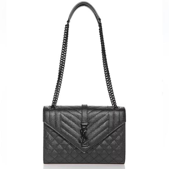 YSL All Black Mixed Matelasse Medium Shoulder Bag - Picture 4 of 15